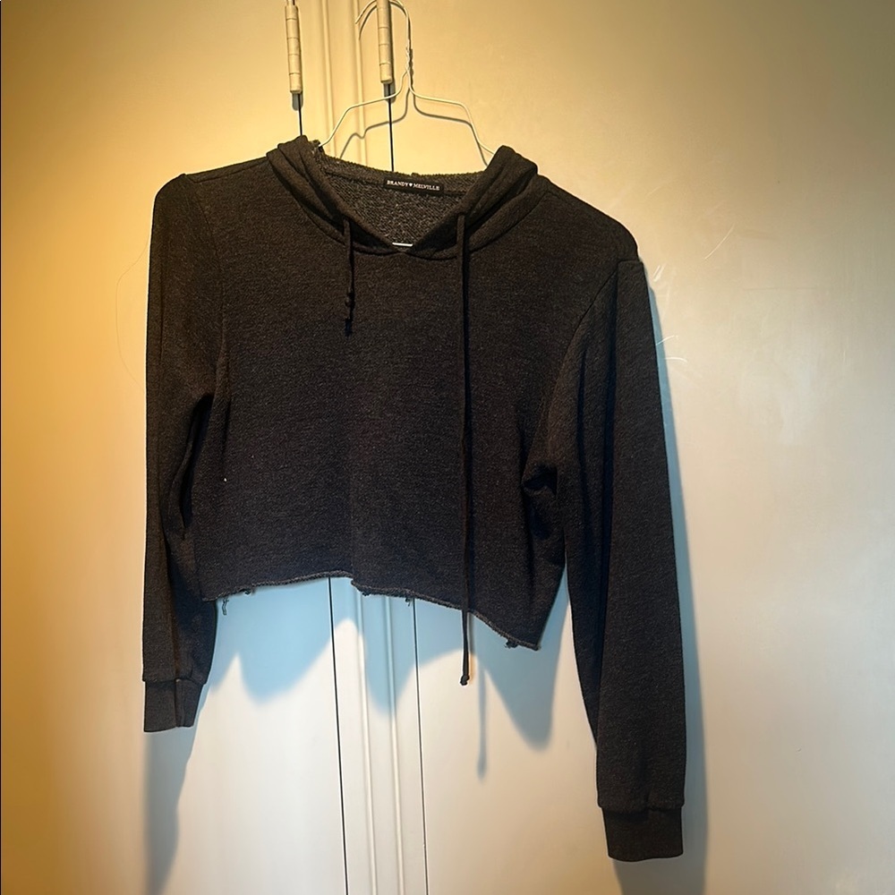 Brandy Melville Black Cropped Relaxed Hoodie - Picture 2 of 4